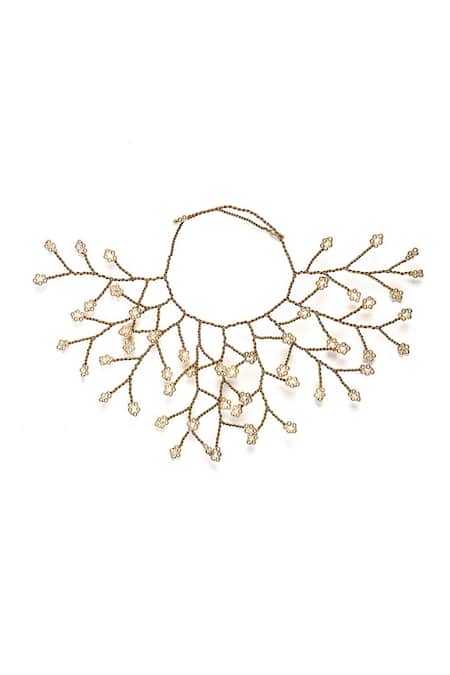 Shop Rejuvenate Jewels White Pearls Eccentric Hair Harness at Aza Fashions Shop_Rejuvenate Jewels_White Pearls Eccentric Hair Harness _at_Aza_Fashions