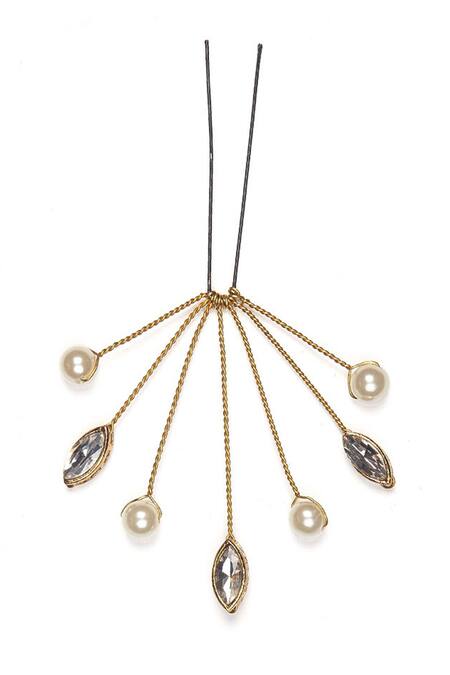 Shop Rejuvenate Jewels White Crystals, Pearls Work Hair Pin at Aza Fashions Shop_Rejuvenate Jewels_White Crystals, Pearls Work Hair Pin _at_Aza_Fashions