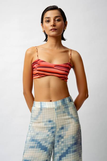 Forty Four White Satin Scoop Neck, Collared Mosaic Digital Print Shirt And Pant Set Online at Aza Fashions Forty Four_White Satin Scoop Neck, Collared Mosaic Digital Print Shirt And Pant Set _Online_at_Aza_Fashions