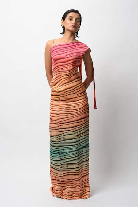 Forty Four Abstract Print Cowl Draped Dress With Bralette 