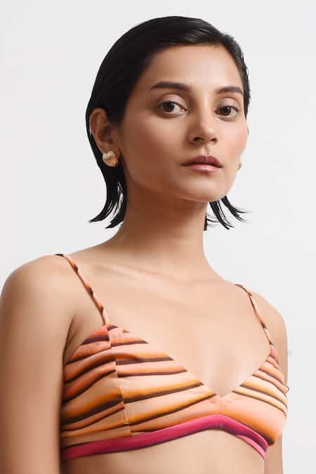 Buy_Forty Four_Multi Color Satin Scoop Neck, Abstract Print Cowl Draped Dress With Bralette 