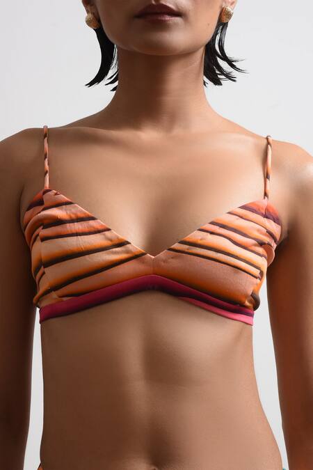 Shop_Forty Four_Multi Color Satin Scoop Neck, Abstract Print Cowl Draped Dress With Bralette 