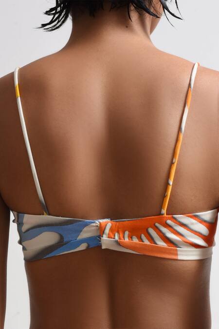 Buy_Forty Four_Yellow Satin Embroidery Scoop Abstract Floral Print Backless Dress With Bralette 