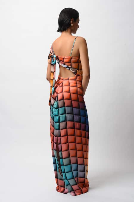 Forty Four Geometric Print Backless Dress With Bralette 