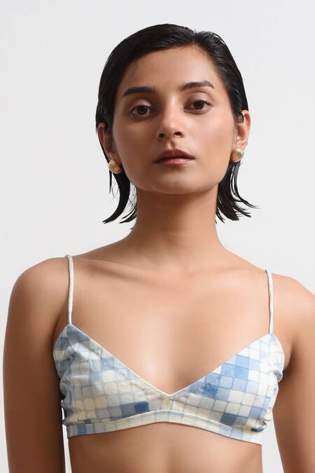 Buy_Forty Four_White Satin Scoop , Halter Mosaic Print Backless Dress With Bralette 