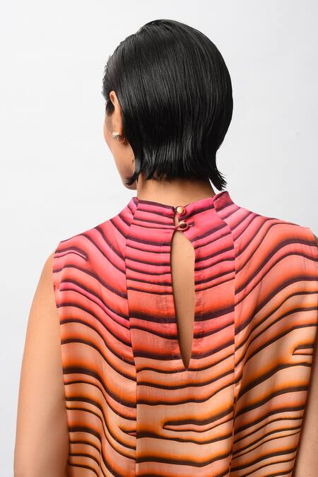 Buy_Forty Four_Multi Color Satin High Neck Abstract Print Dress _Online_at_Aza_Fashions