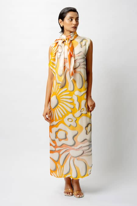 Forty Four Floral Abstract Print High Neck Dress 