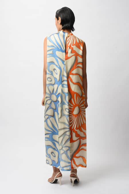 Forty Four Floral Abstract Print High Neck Dress 