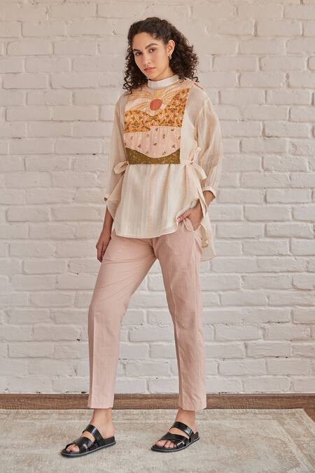 Khamaj India Pink Top And Bib Chanderi Hand Embroidered Scenic Top High Grace With Online at Aza Fashions Khamaj India_Pink Top And Bib Chanderi Hand Embroidered Scenic Top High Grace With _Online_at_Aza_Fashions