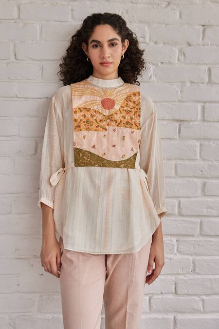 Buy Khamaj India Pink Top And Bib Chanderi Hand Embroidered Scenic Top High Grace With Online at Aza Fashions Buy_Khamaj India_Pink Top And Bib Chanderi Hand Embroidered Scenic Top High Grace With _Online_at_Aza_Fashions