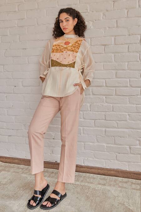 Khamaj India Pink Top And Bib Chanderi Hand Embroidered Scenic Top High Grace With at Aza Fashions Khamaj India_Pink Top And Bib Chanderi Hand Embroidered Scenic Top High Grace With _at_Aza_Fashions