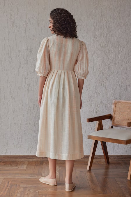 Khamaj India Marina Hand Embroidered Yoke Midi Dress 