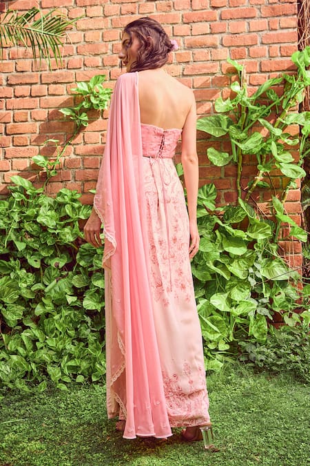 Jade By Ashima Dahlia Floral Print Pre-Draped Saree With Blouse 