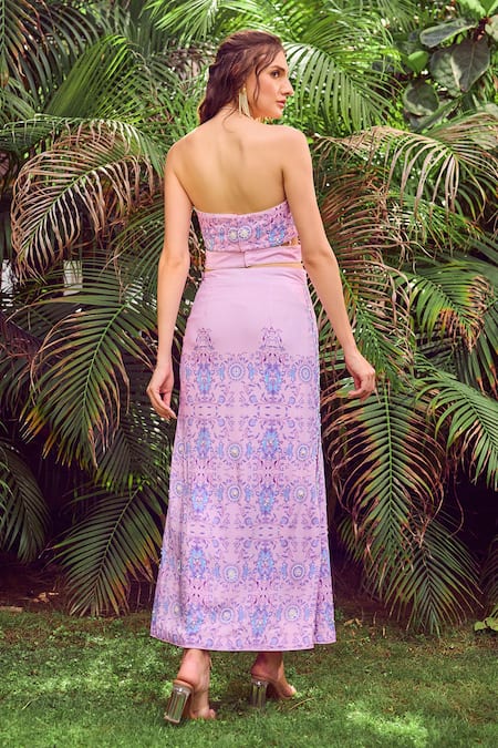 Shop Jade By Ashima Purple Heavy Dull Crepe Printed Floral Sweetheart Strap Ivy Skirt Set at Aza Fashions Shop_Jade By Ashima_Purple Heavy Dull Crepe Printed Floral Sweetheart Strap Ivy Skirt Set _at_Aza_Fashions