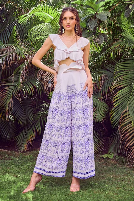 Jade By Ashima Lagoon Ruffled Crop Top & Pant Set 