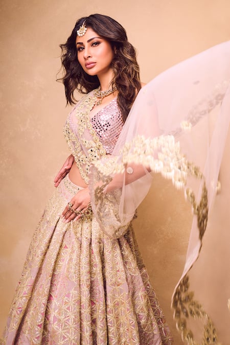 Abhinav Mishra Pink Net, Chanderi Sequins, Mirrors, Gota Hand Embroidered Bridal Lehenga Set Online at Aza Fashions Abhinav Mishra_Pink Net, Chanderi Sequins, Mirrors, Gota Hand Embroidered Bridal Lehenga Set _Online_at_Aza_Fashions