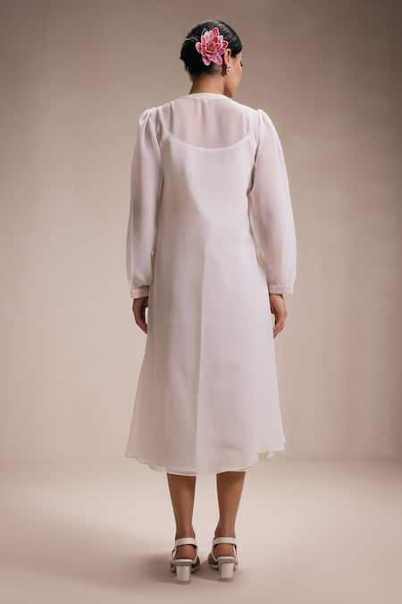 Rasasvada Padma Yoke Embroidered Gathered Dress With Inner 