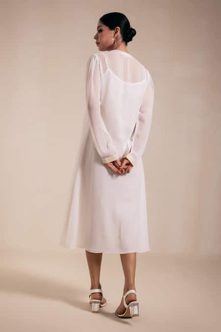 Rasasvada Lotus Yoke Embroidered Gathered Dress With Inner 