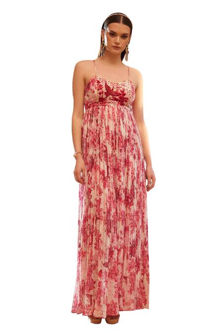 Rasasvada Pink Georgette Beads, Sequins Tropical Wonder Print And Embellished Maxi Dress at Aza Fashions Rasasvada_Pink Georgette Beads, Sequins Tropical Wonder Print And Embellished Maxi Dress _at_Aza_Fashions