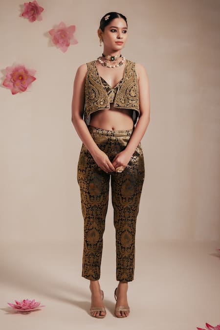 Rasasvada Paisley Garden Embroidered Crop Jacket Pant Set 