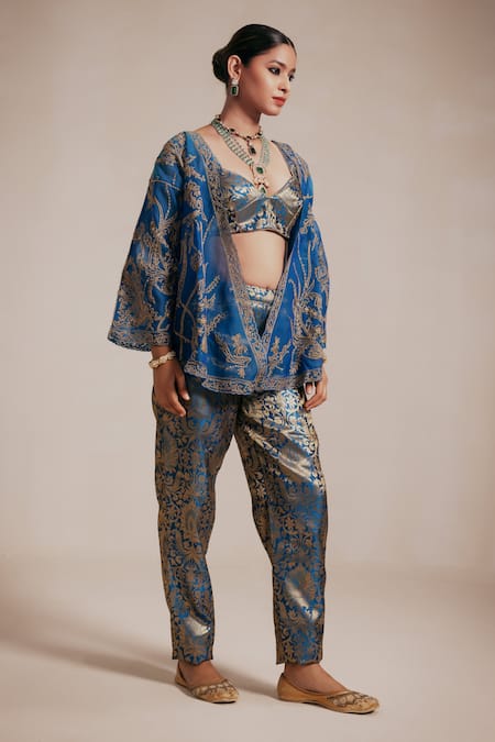 Rasasvada Vine Bloom Embroidered Kimono Jacket Pant Set 