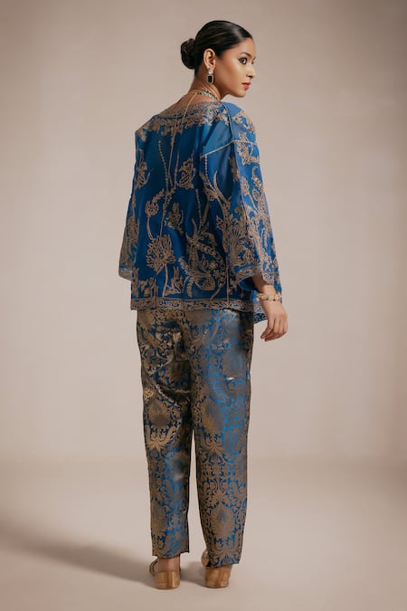 Rasasvada Vine Bloom Embroidered Kimono Jacket Pant Set 