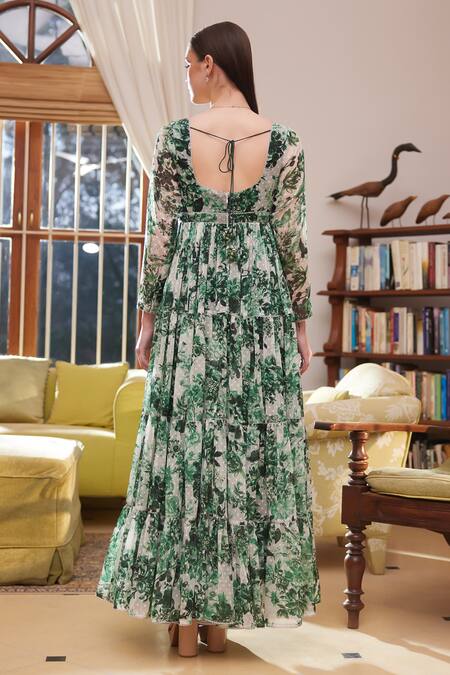 Rasasvada Fleur Garden Print Swiss Dot Maxi Dress 