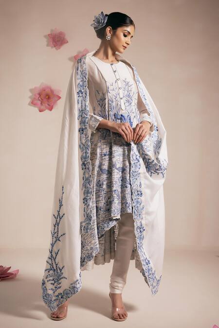 Shop_Rasasvada_Blue Chanderi Embroidery Round Neck Padma Garden High Low Anarkali Set _Online_at_Aza_Fashions