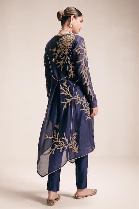 Rasasvada Chanderi Asymmetric Embroidered Kurta With Pant 