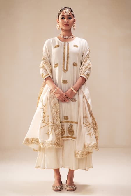 Rasasvada Chanderi Sequin Embroidered Kurta With Attached Sharara 