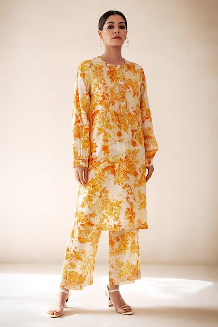 Rasasvada Chanderi Floral Print Kurta With Pant 