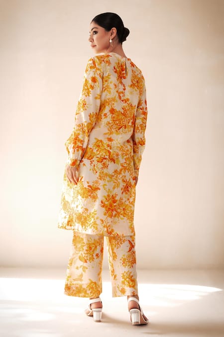 Rasasvada Chanderi Floral Print Kurta With Pant 