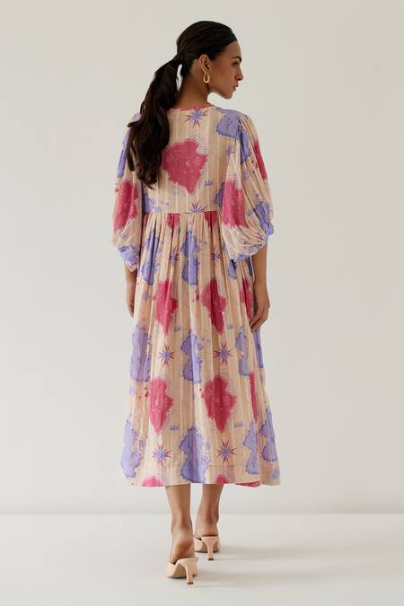 Shop Sage Saga Yellow Cotton Tassels Round Neck Antalya Sage Print Dress at Aza Fashions Shop_Sage Saga_Yellow Cotton Tassels Round Neck Antalya Sage Print Dress _at_Aza_Fashions