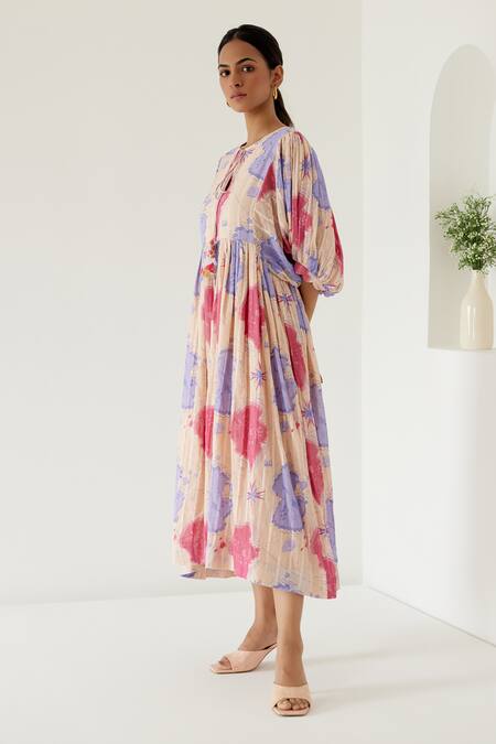 Buy Sage Saga Yellow Cotton Tassels Round Neck Antalya Sage Print Dress Online at Aza Fashions Buy_Sage Saga_Yellow Cotton Tassels Round Neck Antalya Sage Print Dress _Online_at_Aza_Fashions