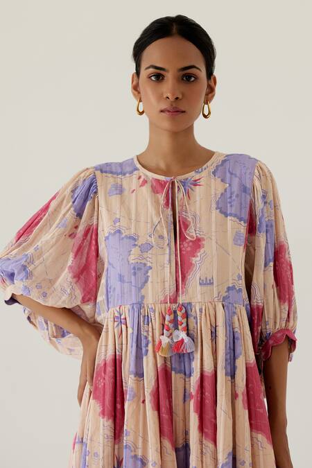 Sage Saga Yellow Cotton Tassels Round Neck Antalya Sage Print Dress at Aza Fashions Sage Saga_Yellow Cotton Tassels Round Neck Antalya Sage Print Dress _at_Aza_Fashions