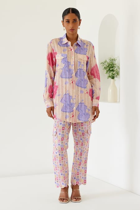 Sage Saga Yellow Linen, Denim Antalya Sage Print Shirt With Cargo Pant Online at Aza Fashions Sage Saga_Yellow Linen, Denim Antalya Sage Print Shirt With Cargo Pant _Online_at_Aza_Fashions