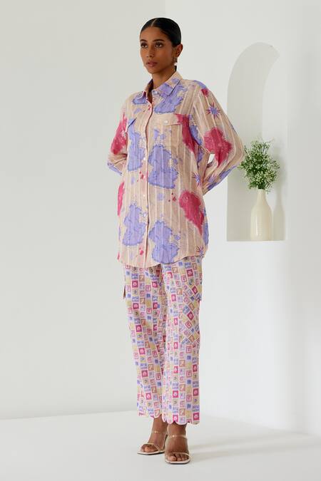 Shop Sage Saga Yellow Linen, Denim Antalya Sage Print Shirt With Cargo Pant Online at Aza Fashions Shop_Sage Saga_Yellow Linen, Denim Antalya Sage Print Shirt With Cargo Pant _Online_at_Aza_Fashions