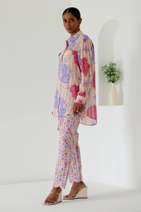 Sage Saga Yellow Linen, Denim Antalya Sage Print Shirt With Cargo Pant at Aza Fashions Sage Saga_Yellow Linen, Denim Antalya Sage Print Shirt With Cargo Pant _at_Aza_Fashions