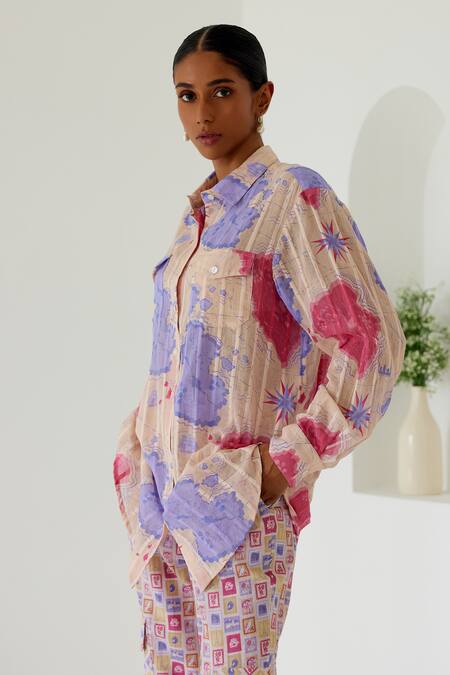 Buy Sage Saga Yellow Linen, Denim Antalya Sage Print Shirt With Cargo Pant Buy_Sage Saga_Yellow Linen, Denim Antalya Sage Print Shirt With Cargo Pant