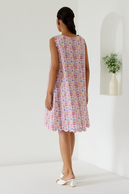 Shop Sage Saga Yellow Linen Round Neck Antalya Printed Shift Dress at Aza Fashions Shop_Sage Saga_Yellow Linen Round Neck Antalya Printed Shift Dress _at_Aza_Fashions