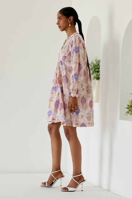 Buy Sage Saga Yellow Linen Mandarin Collar Antalya Sage Print Dress Online at Aza Fashions Buy_Sage Saga_Yellow Linen Mandarin Collar Antalya Sage Print Dress _Online_at_Aza_Fashions