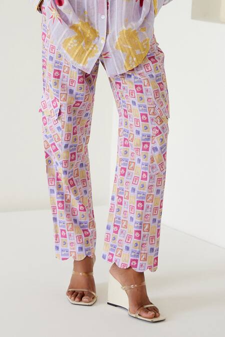 Sage Saga Purple Linen, Cotton Riviera Sage Map Print Shirt With Cargo Pant Online at Aza Fashions Sage Saga_Purple Linen, Cotton Riviera Sage Map Print Shirt With Cargo Pant _Online_at_Aza_Fashions