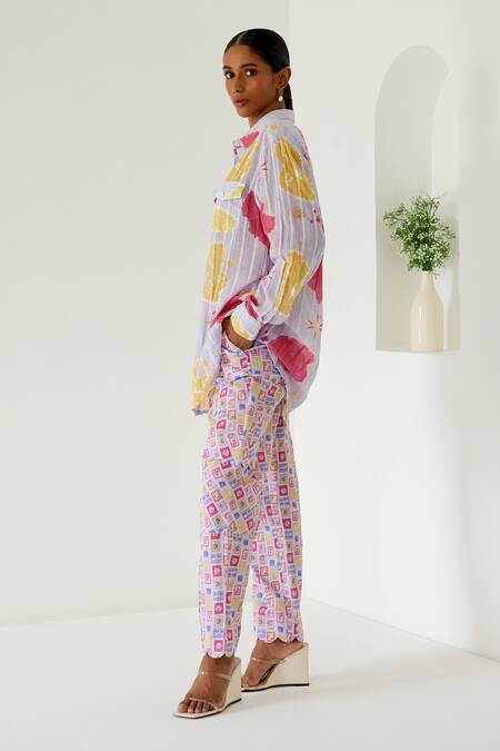 Buy Sage Saga Purple Linen, Cotton Riviera Sage Map Print Shirt With Cargo Pant Online at Aza Fashions Buy_Sage Saga_Purple Linen, Cotton Riviera Sage Map Print Shirt With Cargo Pant _Online_at_Aza_Fashions