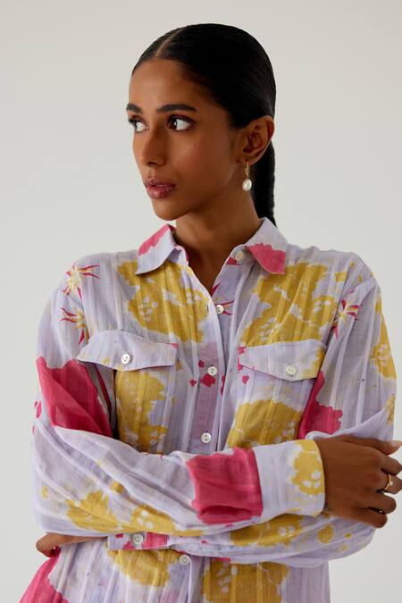 Buy Sage Saga Purple Linen, Cotton Riviera Sage Map Print Shirt With Cargo Pant Buy_Sage Saga_Purple Linen, Cotton Riviera Sage Map Print Shirt With Cargo Pant