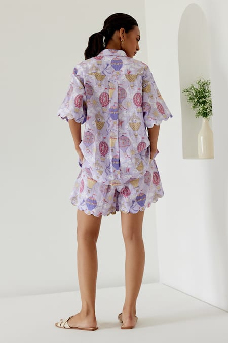Sage Saga Riviera Linen Printed Shirt With Shorts 