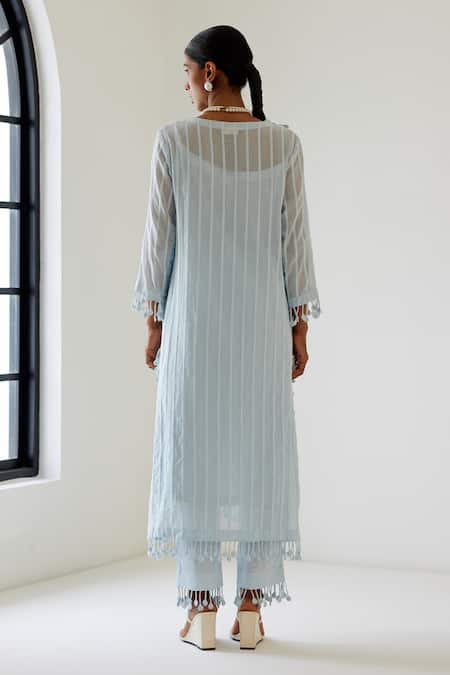 Sage Saga Riviera Striped Woven Kurta Palazzo Set 