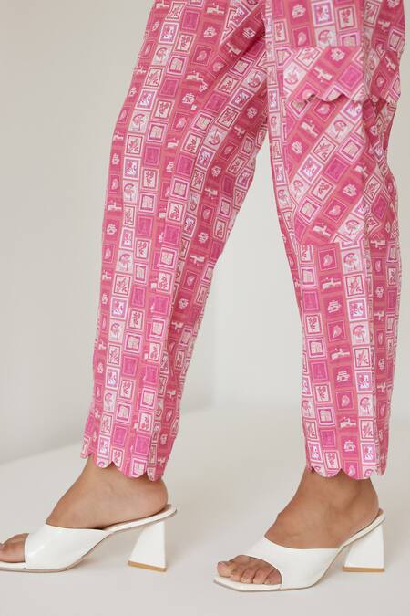 Sage Saga_Coral Linen, Cotton Shawl Neck Sophia Map Print Shirt With Cargo Pant _Online_at_Aza_Fashions