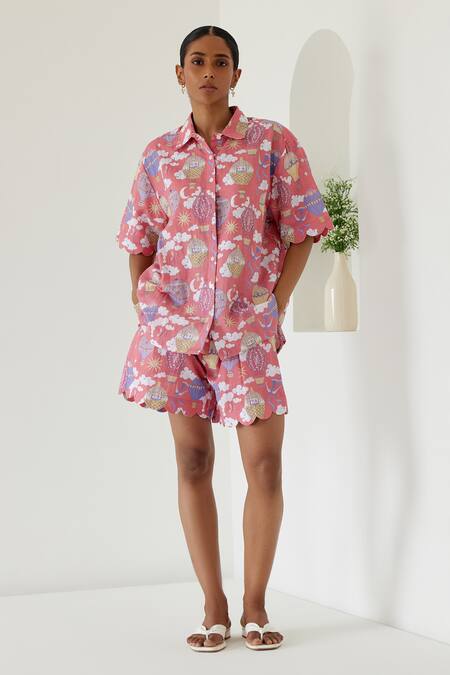 Sage Saga Coral Linen Collared Sophia Balloon Shirt With Cargo Pant Online at Aza Fashions Sage Saga_Coral Linen Collared Sophia Balloon Shirt With Cargo Pant _Online_at_Aza_Fashions