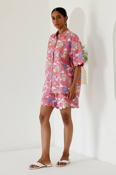 Buy Sage Saga Coral Linen Collared Sophia Balloon Shirt With Cargo Pant Online at Aza Fashions Buy_Sage Saga_Coral Linen Collared Sophia Balloon Shirt With Cargo Pant _Online_at_Aza_Fashions