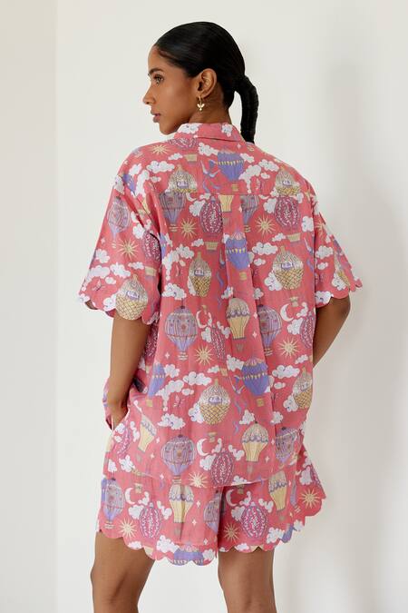 Shop Sage Saga Coral Linen Collared Sophia Balloon Shirt With Cargo Pant Online at Aza Fashions Shop_Sage Saga_Coral Linen Collared Sophia Balloon Shirt With Cargo Pant _Online_at_Aza_Fashions